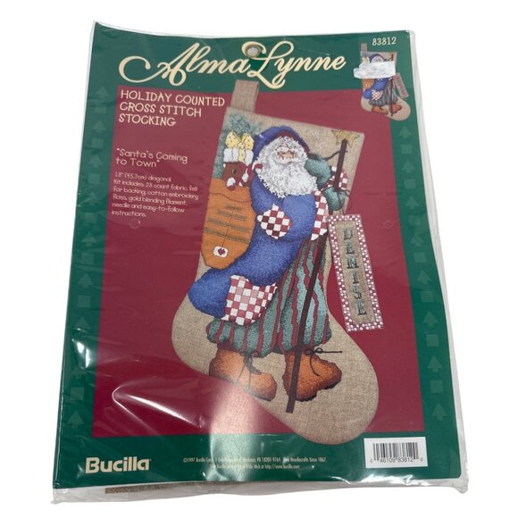 Bucilla Alma Lynne Counted Cross Stitch Stocking Kit "Santas Coming To Town" - Picture 1 of 3